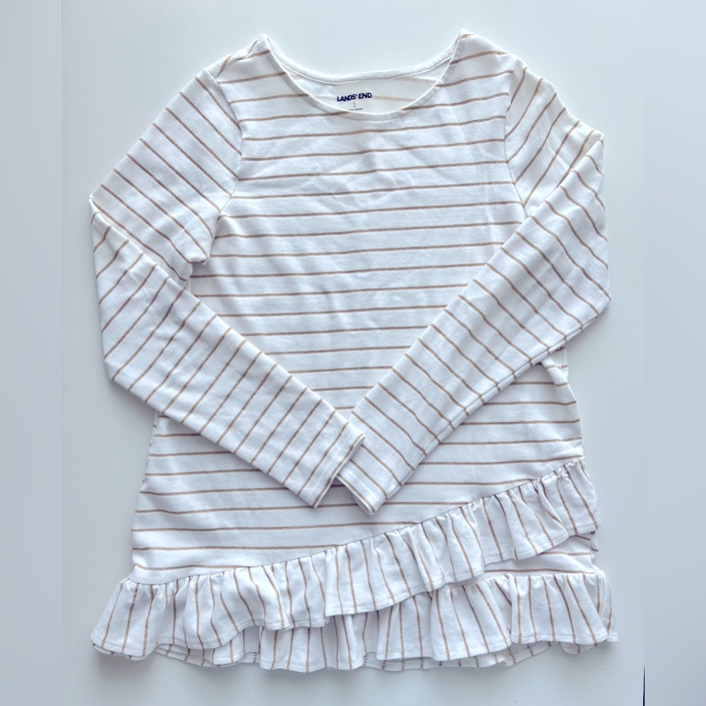 Land's End Girl's Metallic Striped Peplum Tunic Shirt Top large 14